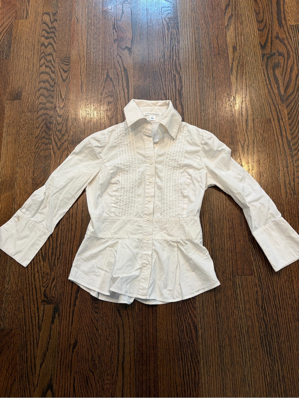 Diane Von Furstenberg White Pintuck Peplum Button-Down Blouse
